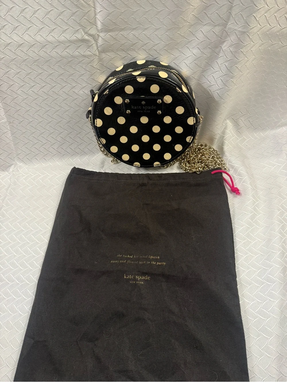 Kate Spade Black and Cream Polka Dot Round Crossbody Round Purse